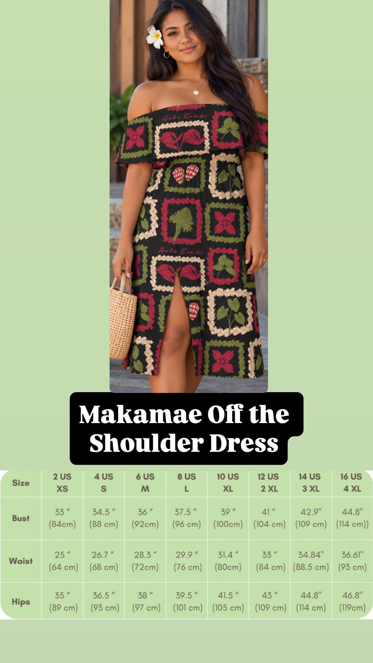 Preorder Makamae Off the Shoulder Dress in Kalikimaka Design (takes up to 4-6 weeks)