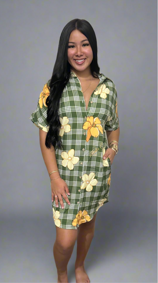 Preorder: Leinani Dress Green Palaka