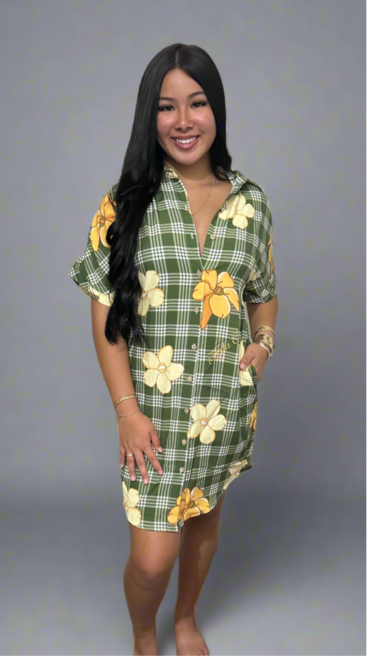 Preorder: Leinani Dress Green Palaka