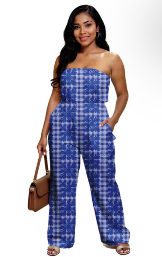 Preorder Polihua Jumpsuit in Navy Palaka