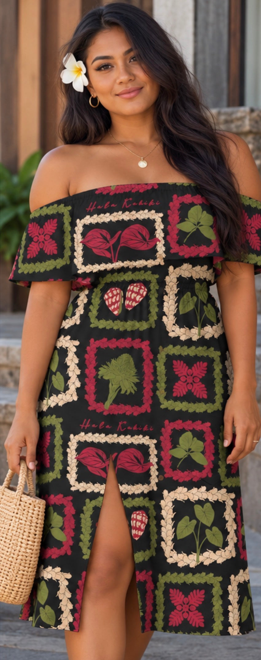 Preorder Makamae Off the Shoulder Dress in Kalikimaka Design (takes up to 4-6 weeks)