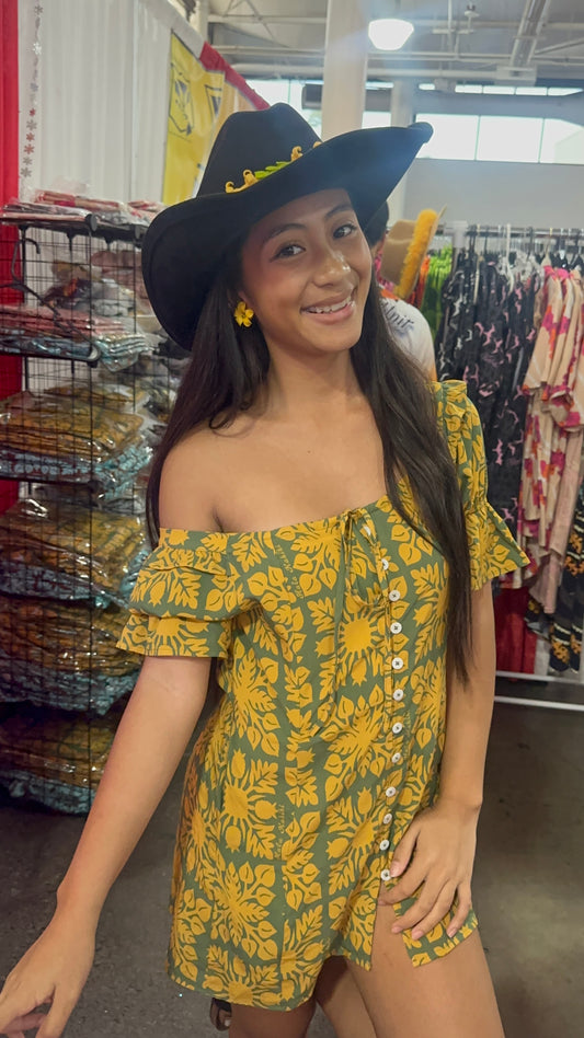 Kalena Dress - Mustard pineapple quilt