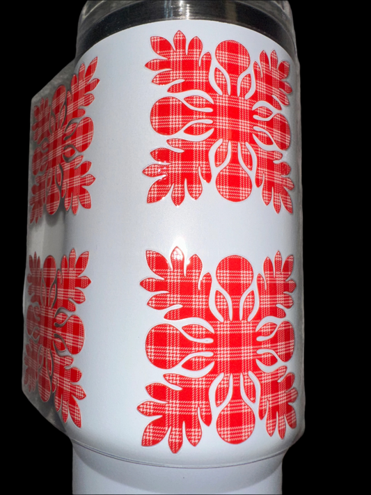 40oz Red Ulu Palaka Quilted Design Tumbler